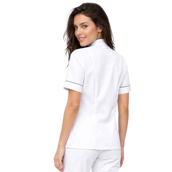 Bluza biała lamówka granatowa krótki rękaw roz.42